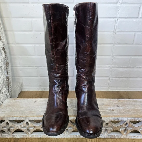 Born Cherry Brown Heeled Knee High Riding Boots Size 8 - Picture 10 of 14